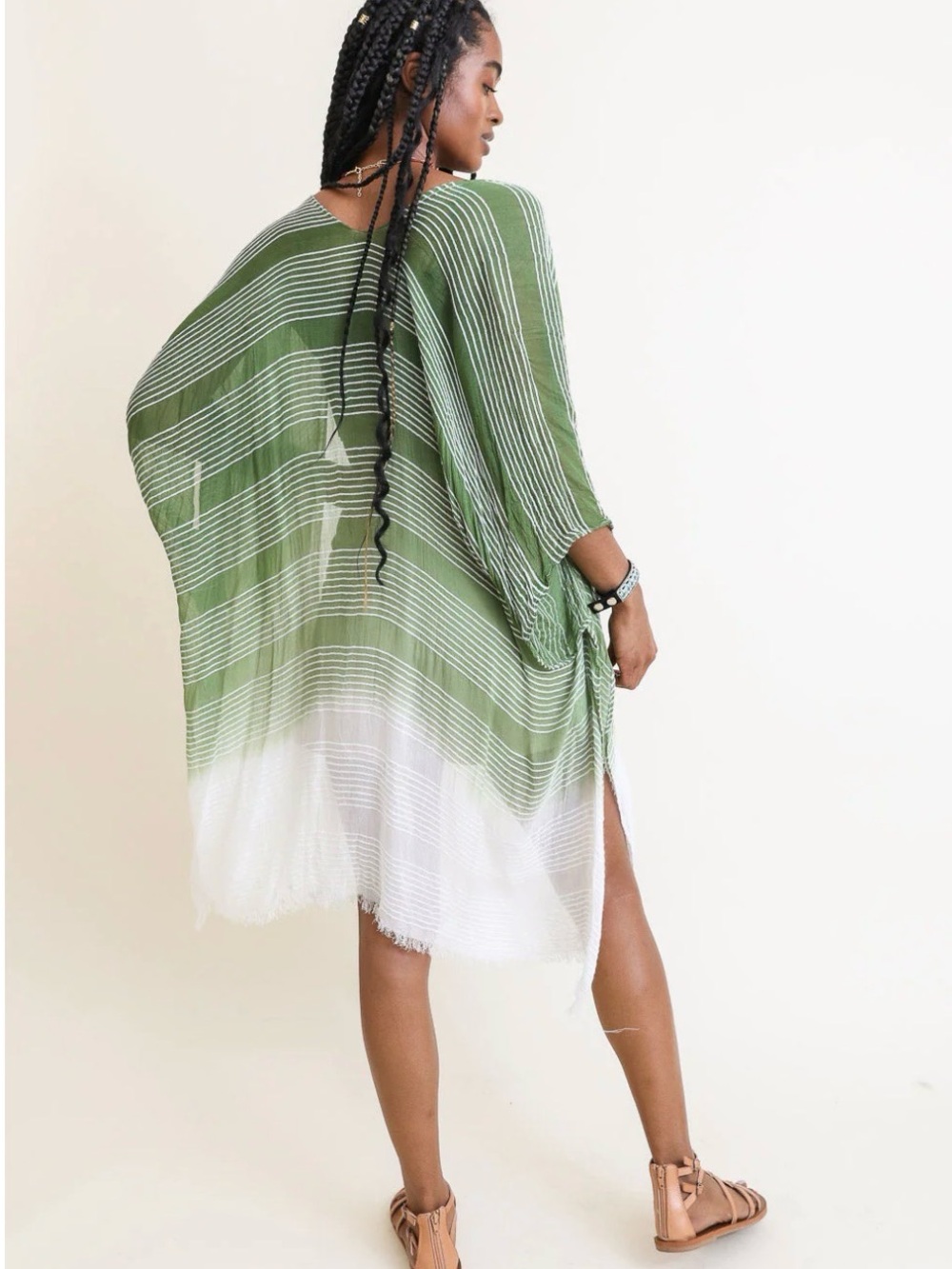 NWOT Lightweight Green and White Striped Kimono Tunic- one size
